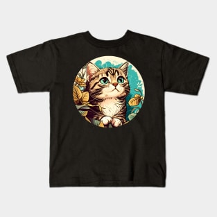 Colorful Cat Flower Lover - Cute Baby Cat Kids T-Shirt